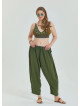 P Adjustable Waist Khaki Women's Plus Size Trousers with Rope Detail 4621